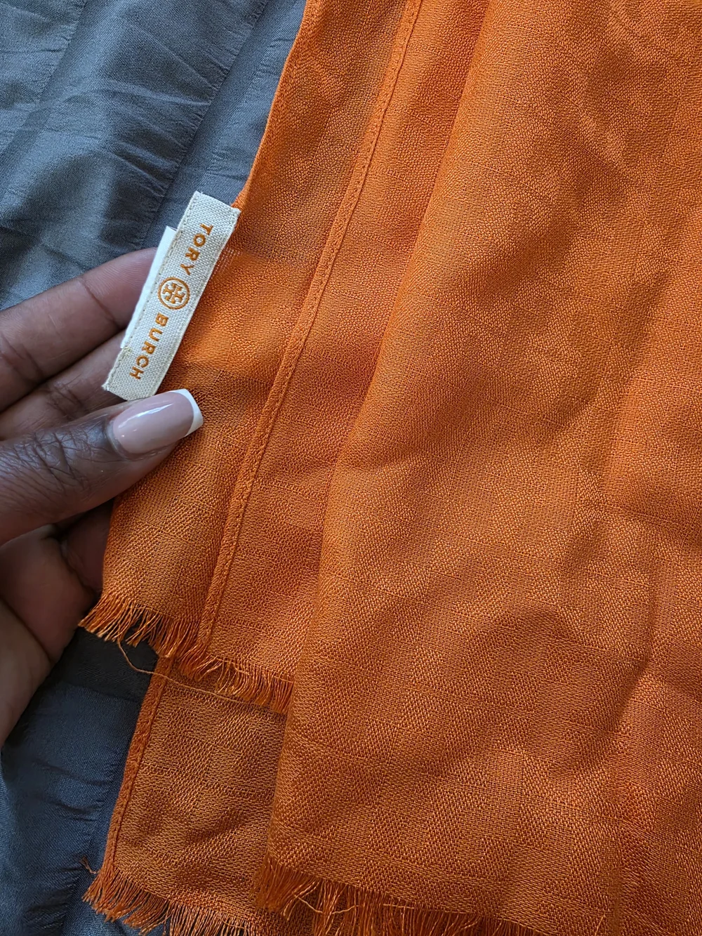 Tory Burch Orange Fringed Lightweight Wrap Scarf